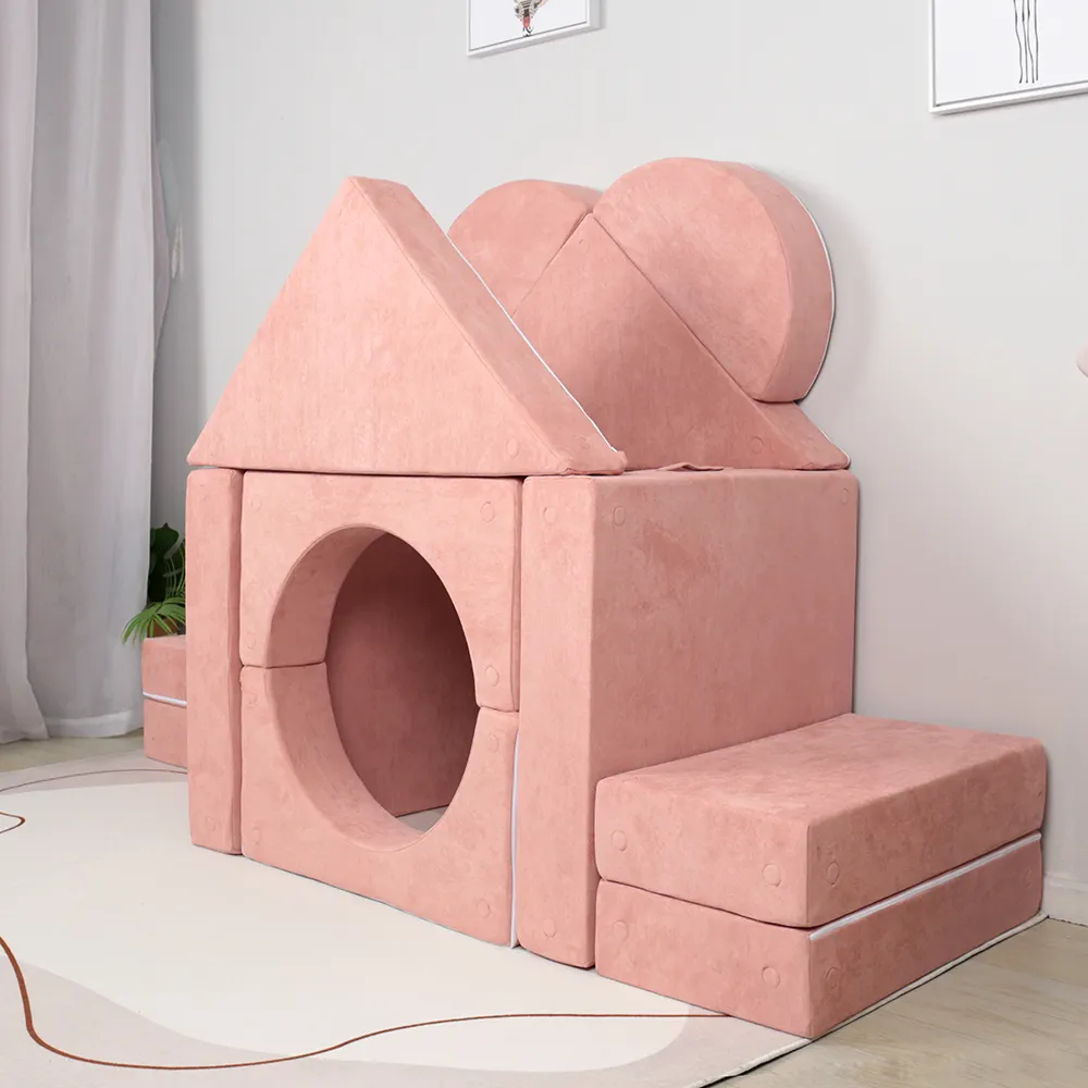 गुलाबी कार्टून मॉड्यूलर महल बच्चों का प्ले सोफा बबल संयोजन सोफे रहने वाले कमरे के फर्नीचर सोफे सेट बच्चों के लिए सोफा फोर्ट