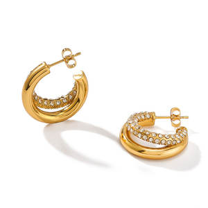 Boucles d'oreilles tendance anti-ternissement de créateur, plaquées or PVD 14k 18k, en acier inoxydable 316L, zircon, bijoux fins, marque CC, pour femmes - Product Image 5