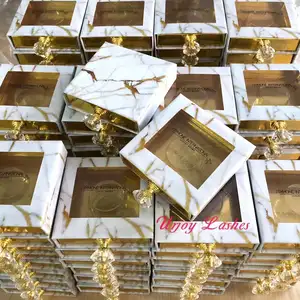 Custom Logo Eyelash Packaging BoxGold square lash box with diamond handle Wholesale Drawer eyelash packaging box