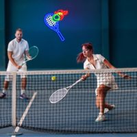 Enseigne néon LED Neonawall en forme de raquette de tennis et de balle flamme, étanche IP65, en acrylique et silicone, garantie 2 ans, pour clubs sportifs et usage domestique