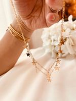 Femmes Simple Délicat Pleine Lune 14K Plaqué Or Rose Plaqué Argent Layered Pendant Handmade Star Chokers Necklaces