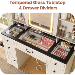 Giữa Thế Kỷ hiện đại bàn trang điểm với lớn LED Vanity bàn với trượt gương Glass Top & Trạm Sạc thanh lịch - Product Image 2