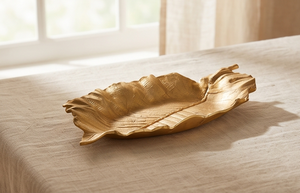 Plateau décoratif en forme de feuille dorée, plateau de service en métal de luxe en forme de feuille pour centre de table, rangement de bijoux, décoration et présentation - Product Image 6
