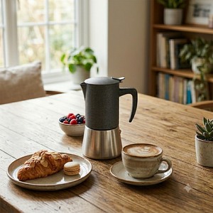 Cafetera Moka Moderna de Dos Tonos en Acero Inoxidable con Revestimiento de Granito, Apta para Inducción - Product Image 6