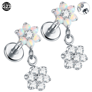 Lingchee 16g ไทเทเนียมรูปดอกไม้โอปอลเพทายหูกระดูกอ่อนเกลียว <span class=keywords><strong>Targus</strong></span> เจาะเครื่องประดับ Lip studs - Product Image 1