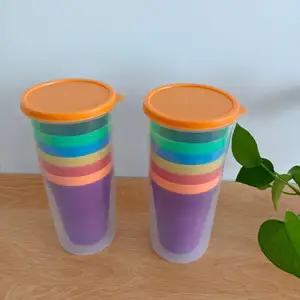 Outdoor Portable Sports Picnics and Travel Water Cups 8pcs Reusable Rainbow Plastic Cup Set