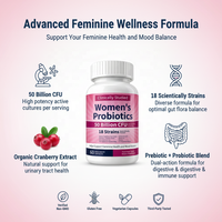 Probiotiques pour femmes 50 milliards de UFC, 18 souches avec canneberge, soutien à la santé féminine, 60 capsules végétales