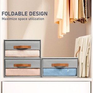 Clothing Organizer <b>Foldable</b> Storage <b>Box</b> Gray Beige 40x32x17cm Rectangular Wardrobe Drawer Organizer - Product Image 1