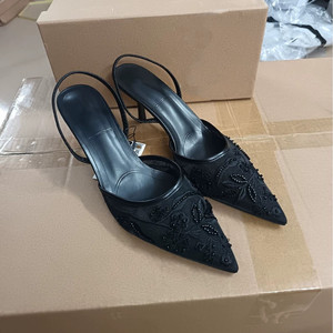 Women's Heeled <b>Sandals</b> for Autumn New Arrivals - White Embroidered Mesh, Slim Heel, Pointed Toe Sexy Ladies Heels - Product Image 2