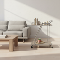 Chariot de bar Offre Spéciale à 2 niveaux en métal et en bois avec roulettes Support de rangement moderne pour collations et fêtes pour hôtels