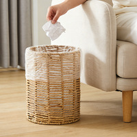 Corbeille à déchets en corde de papier tressée à la main, bac de rangement de bureau, organisateur de déchets polyvalent, 1,3 gallon, avec couvercle et poignée