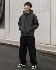 <span class=keywords><strong>Felpa</strong></span> con cappuccio unisex personalizzata in stile American High Street Fashion, con lettere, in tessuto terry, a <span class=keywords><strong>maniche</strong></span> <span class=keywords><strong>corte</strong></span>, con zip, cardigan, <span class=keywords><strong>felpa</strong></span> con cappuccio alta transfrontaliera - Product Image 2