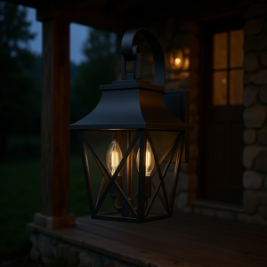 Lámpara de Pared Exterior Moderna Negra de 2 Luces LED, Impermeable, para Porche, de Aluminio y Vidrio, para Jardín - Product Image 2