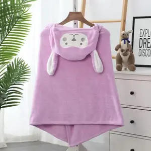 Sustainable Custom Logo Hooded Cotton Hooded Bath Children Warm Thick Soft Knit Baby Hooded Romper Towel For Bath Robe Travel