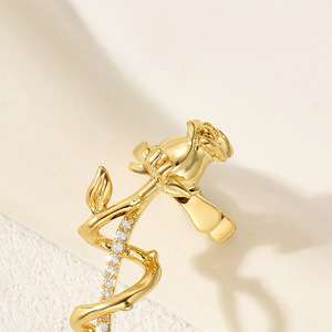 Minimalist Thorn Rose <b>Cuff</b> <b>Earrings</b> Inlaid With Zircon 18K Gold For Women Elegant Versatile Fashion Jewelry - Product Image 2