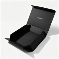 Boîte cadeau magnétique pliable noire mate avec logo personnalisé, emballage rigide de luxe en feuille d'or, emballage plat pliable en gros