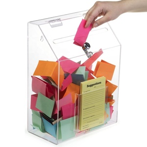 Wall Mounted Lockable Acrylic Donation <strong>Suggestion</strong> Ballot <strong>Box</strong> With Card Holder - Product Image 2