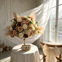 DKB Bola de Flores Artificiales de 50cm, Color Blanco, Rosa de Seda Realista, Centro de Mesa con Peonías para Decoración de Mesa de Ceremonia de Boda