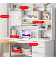 Bureau d'ordinateur en bois massif avec plusieurs rangements et tiroirs, bibliothèque intégrée pour la maison, la chambre ou le bureau d'étudiant