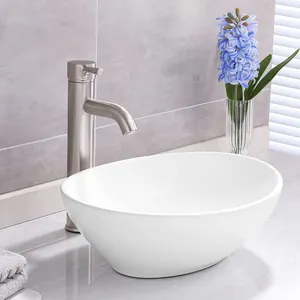 Modern Counter Top Oval Porcelain Art Basin White Ceramic Vessel Bathroom Sink