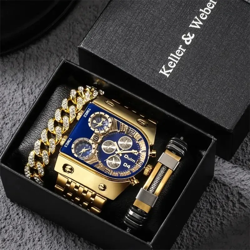 Oulm 9315 montre de luxe pour hommes lumineuse avec bracelets en diamant ensemble bracelet en or bande en acier montre décontractée de Style Quartz pour hommes horloge