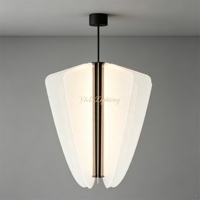 Lampe suspendue en forme d'éventail, structure bronze noir mat, abat-jour en acrylique diffuseur doux, hauteur réglable, lampe LED avec télécommande pour l'éclairage