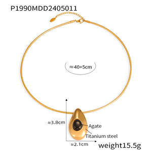 Kalung tali kulit ukir kustom dengan liontin Droplet batu akik perhiasan Boho baja tahan karat dapat diatur untuk wanita - Product Image 5