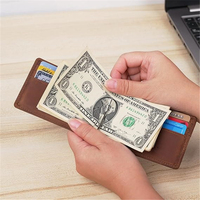 Dompet Pria Tipis Saku Depan Anti RFID Tempat Kartu Minimalis Mini Bifold Penjepit Uang Dompet Kulit