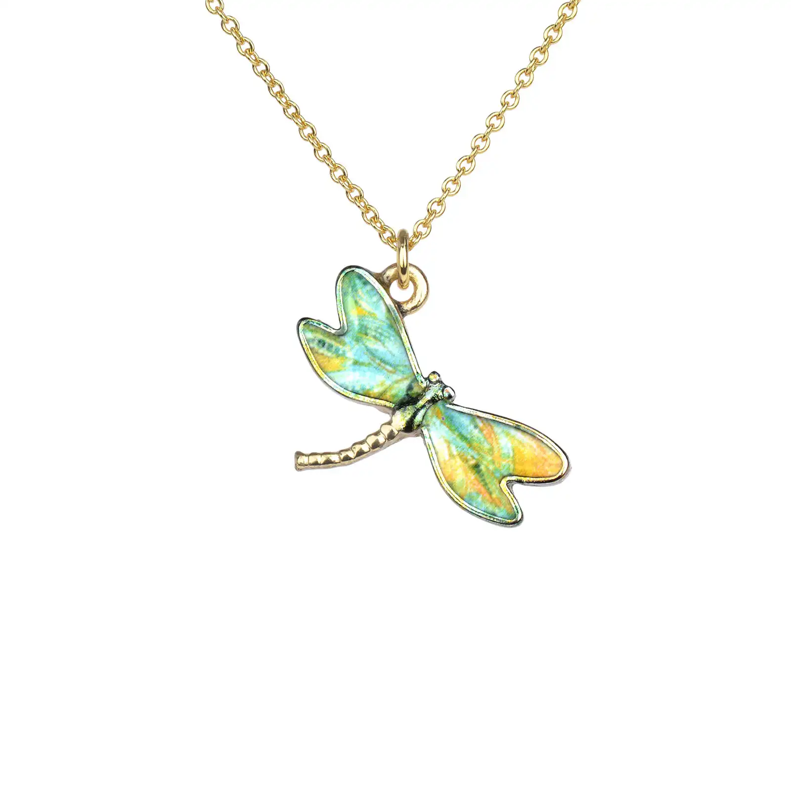 Customized Gold Plated Green Dragonfly Charm Jewelry Pendant Necklace for Girlfriend Birthday Gift