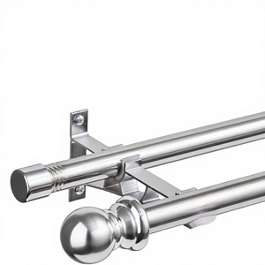 Batang Gorden Ganda 1" Heavy Duty, Dapat Disesuaikan & Diperpanjang, untuk Kamar Tidur, Patio & Pintu Kaca 76-218cm Perak - Product Image 1