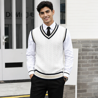 Gilet pull sans manches en tricot de polyester unisexe pour adulte, style preppy, accessoires d'uniforme scolaire JK, en stock