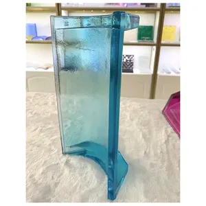 Hanging Glass Roof Tiles Blue Color Curved Glass Tile With Ears Decorative Glass Blocks Bricks Suppliers With Wholesale Price