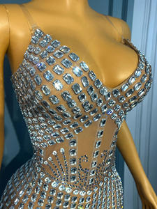 Novance Rhinestone 147 kolsuz pullu Mini elbise trendi <span class=keywords><strong>2025</strong></span> elbise kokteyl ile Rhinestone v yaka kulübü elbiseler seksi kadın giyim - Product Image 3