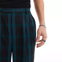 Couper et coudre 100% coton décontracté Smart Zip Fly taille haute jambe large vérifier homme pantalon
