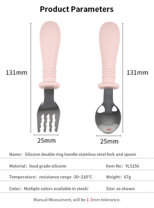 Ensemble cuillère et fourchette pour bébé, manche en silicone de qualité alimentaire, acier inoxydable, couverts antidérapants pour l'apprentissage de la diversification alimentaire - Product Image 2