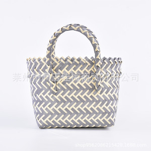 Woven PP <b>Plastic</b> Storage <b>Basket</b> Rectangle Handmade Children's Bag Single Tier Green Zigzag Pattern - Product Image 2