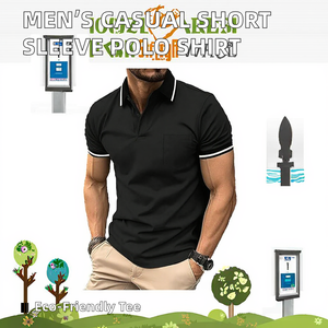 Mens Casual Short Sleeve Athletic Jersey Eco-Friendly <b>Classic</b> Contrast Collar Shirt with Pocket 100% Polyester Solid - Product Image 2