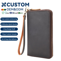 Dompet Paspor Kulit Asli Full Grain Kustom dengan Slot Pelacak AirTags, Dilengkapi Proteksi RFID, Dompet Paspor Kulit Vintage dengan Ritsleting