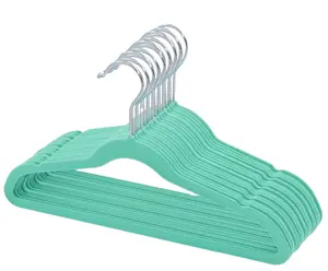 Wholesale Velvet Clothes Hanger Non-Slip Space Saving Mint Green Plastic Clothes Hanger