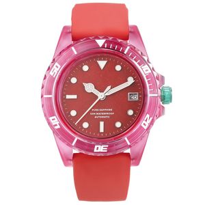 Wholesale Transparent Case <strong>Automatic</strong> <strong>Self</strong>-<strong>winding</strong> Mechanical <strong>Watch</strong> Red Dial Silicone Strap Waterproof Fashion Wristwatch - Product Image 2