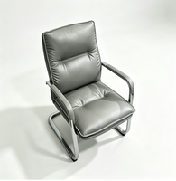 Fauteuil de Direction Moderne en Cuir PU Gris, Chaise de Bureau pour Directeur Général, Fauteuil de Bureau à Dossier Haut avec Base en Trappeau, Mobilier de Réunion