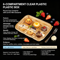 Boîte à pâtisserie jetable en plastique transparent en gros, 6 compartiments, qualité alimentaire, pour le stockage et l'emballage du pain et des desserts