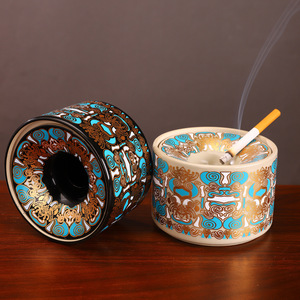 ศิลปะลึกลับสไตล์จีน ถาดเขี่ยบุหรี่เซรามิกทาโถวตี้ความจุขนาดใหญ่กันลมสำหรับตกแต่งสำนักงานพร้อมฝาปิด - Product Image 2