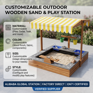 Gran arenero de madera ecológico para niños <span class=keywords><strong>con</strong></span> <span class=keywords><strong>toldo</strong></span> ajustable a rayas UPF 50+ y pista de juego 3 en 1 para exteriores - Product Image 1