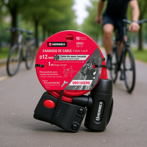 Hermex CB-12 12 mm x 1,0 m Cadenas à câble en alliage d'acier avec clé pour la sécurité des vélos, léger et durable, avec commande manuelle - Product Image 2