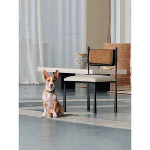 Chaise de salle à manger vintage, structure en métal, siège rembourré, style Wabi Sabi, pour usage domestique, adulte - Product Image 1