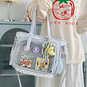 Sac fourre-tout transparent tendance 2026 style Lolita Kawaii pour conventions de cosplay, sac à main mignon pour exposition d'anime avec garniture <span class=keywords><strong>en</strong></span> dentelle et breloque <span class=keywords><strong>en</strong></span> peluche - Product Image 4