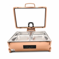 Plat à chafing de luxe rose doré pour buffet, 9L, en acier inoxydable 304, ensemble chauffe-plats électrique pour la restauration