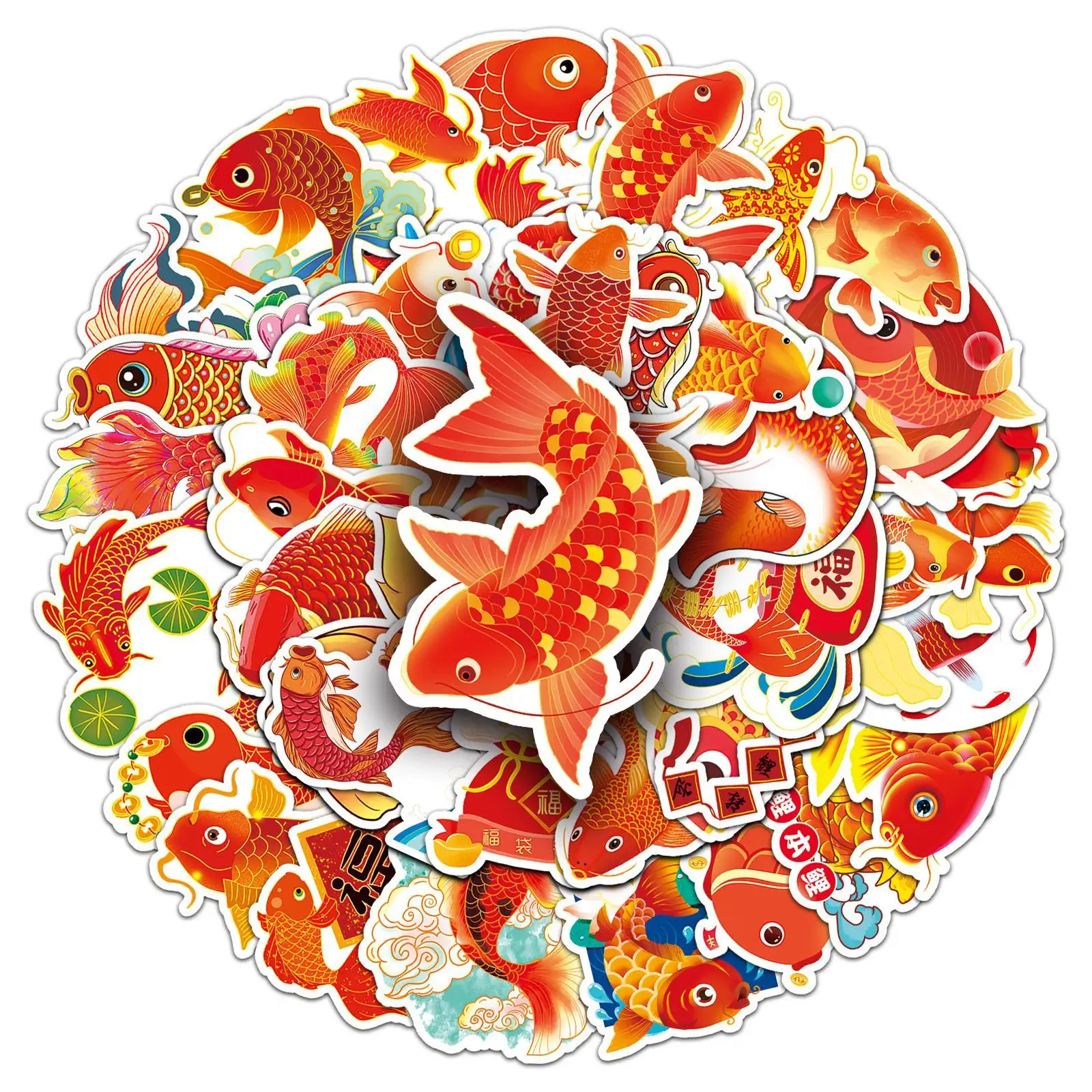 50 Stuks Japanse Mooie Karper Cartoon Goudvis Stickers Koi Vis Sticker