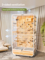 Grande Cage à Oiseaux Panoramique de Luxe en Bois Massif Écologique pour Perroquets, Ara, Nymphées, avec Meuble, Support, Perchoir et Tringle DIY